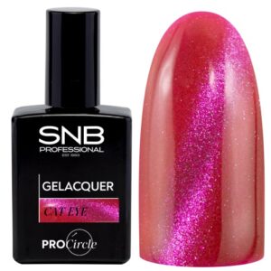 Gel Polish ojo de gato ciclamen, envase de 15 ml en tono fucsia con efecto cat eye magnético